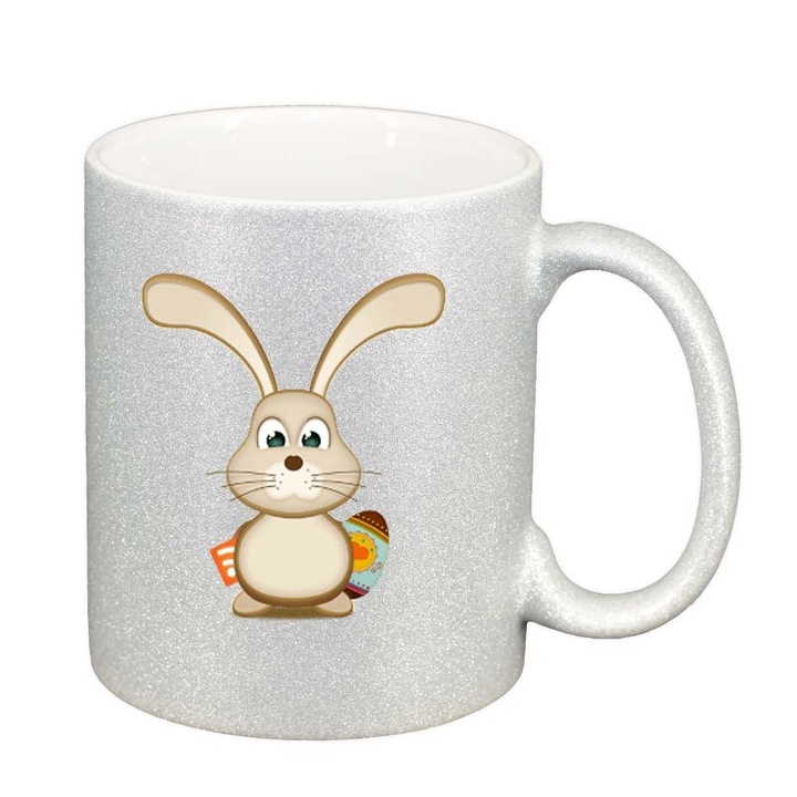 Чаша "Великден, зайче, великденско яйце", сребърен перлен блясък, 330мл, D855