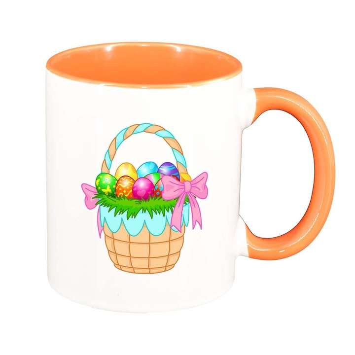 Чаша "Великден, зайче, великденско яйце", оранжев интериор, 330 мл, D853