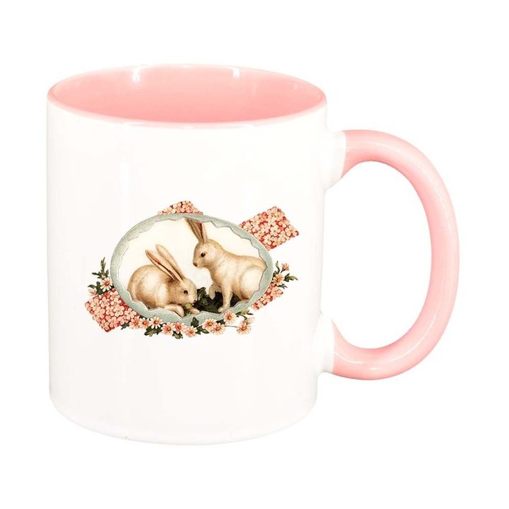 Cana "Easter, Bunny, Easter Egg", interior roz, 330ml, D854