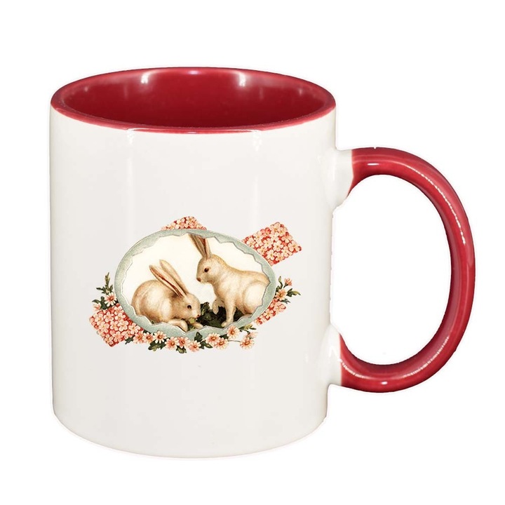 Cana "Easter, Bunny, Easter Egg", interior rosu, 330ml, D854