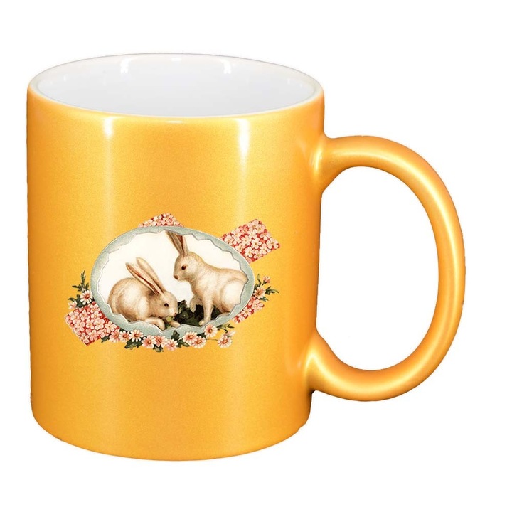 Cana "Easter, Bunny, Easter Egg", auriu sidefata, 330ml, D854