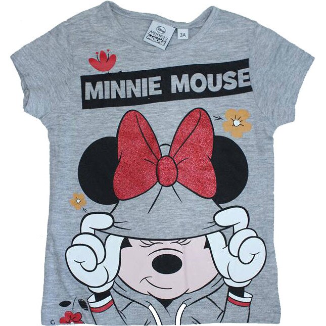 Tricou, gri cu fundita rosie, Minnie