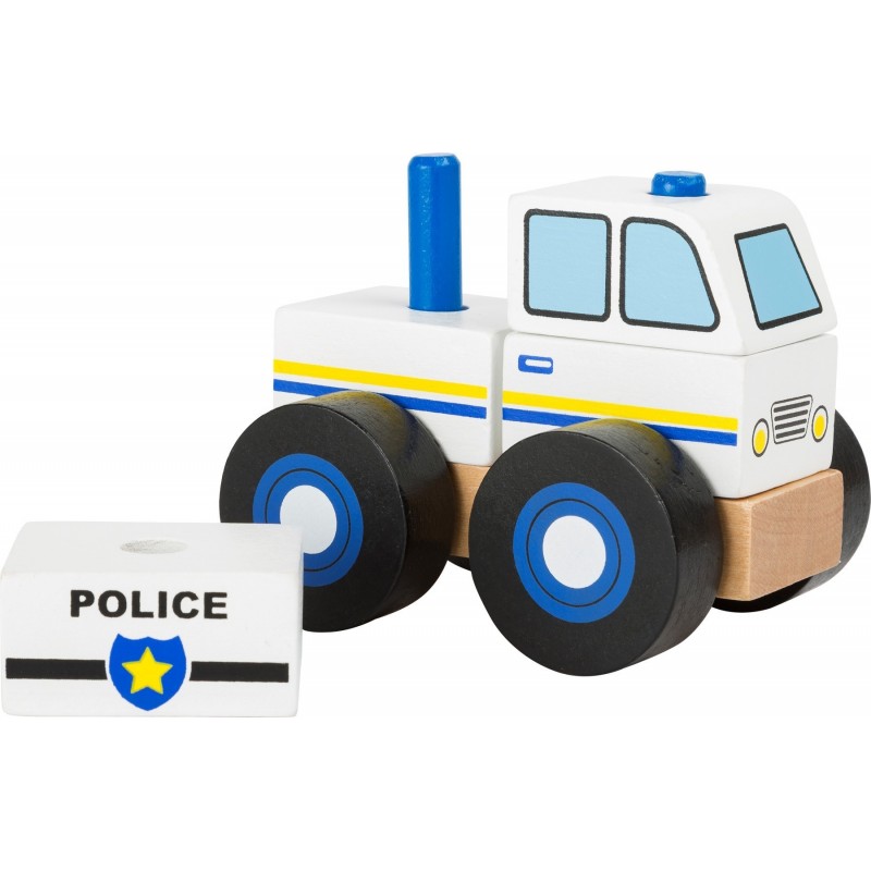 Masinuta de politie din blocuri de lemn, Small Foot, Lemn, 18 luni+