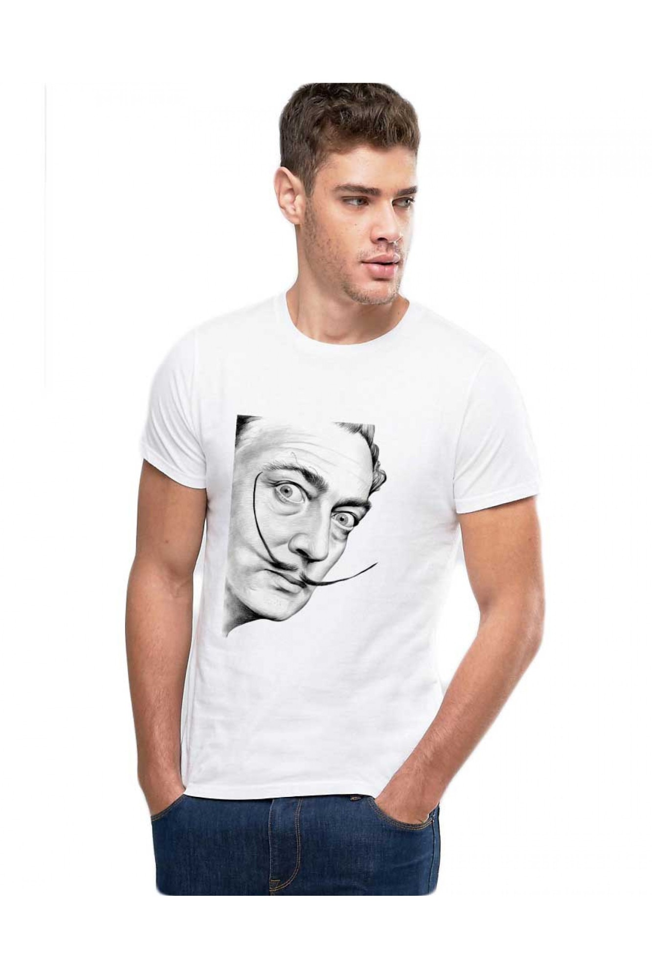 Tricou barbati alb - Dali - Portret