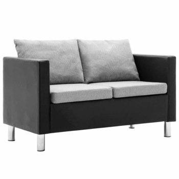 Canapea cu 2 locuri, vidaXL, Piele artificiala, Negru si gri, 119 x 61 x 62 cm Canapea cu 2 locuri, vidaXL, Piele artificiala, Negru si gri, 119 x 61 x 62 cm