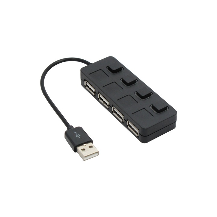 USB хъб No Brand, USB 2.0, 4 Порта, Черен