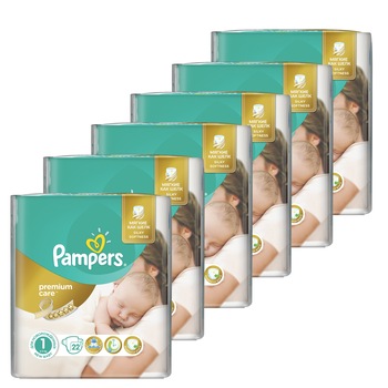 Set Scutece Pampers Premium Nou Nascut - Marimea 1, 2-5 kg, 6 x 26 buc = 156 BUC / SET Set Scutece Pampers Premium Nou Nascut - Marimea 1, 2-5 kg, 6 x 26 buc = 156 BUC / SET