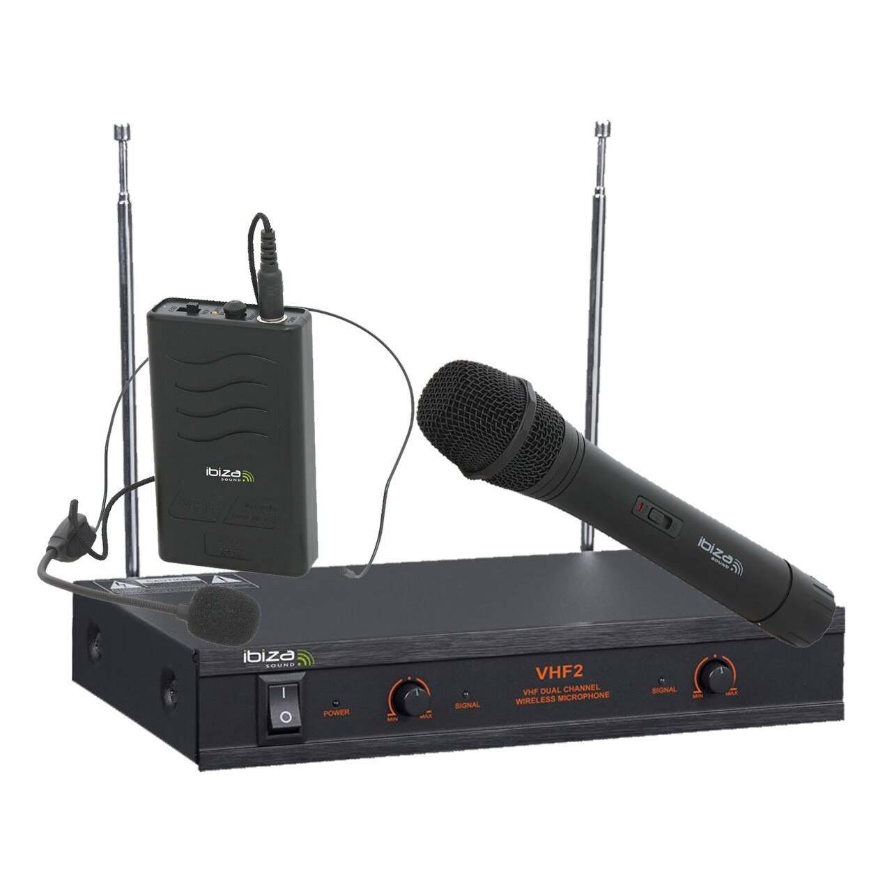 Set 2 Microfoane profesionale wireless IBIZA AR01VS cu Receiver VHF, MANA + CASCA
