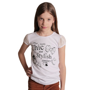 Tricou pentru fete, din bumbac, alb, 11 ani Tricou pentru fete, din bumbac, alb, 11 ani