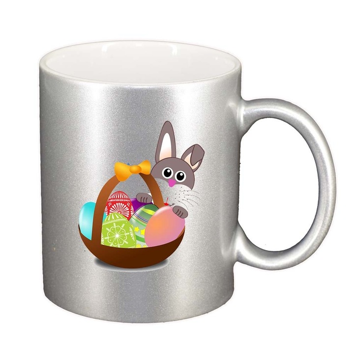 Cana "Easter, Bunny, Easter Egg", argintiu sidefata, 330ml, D852