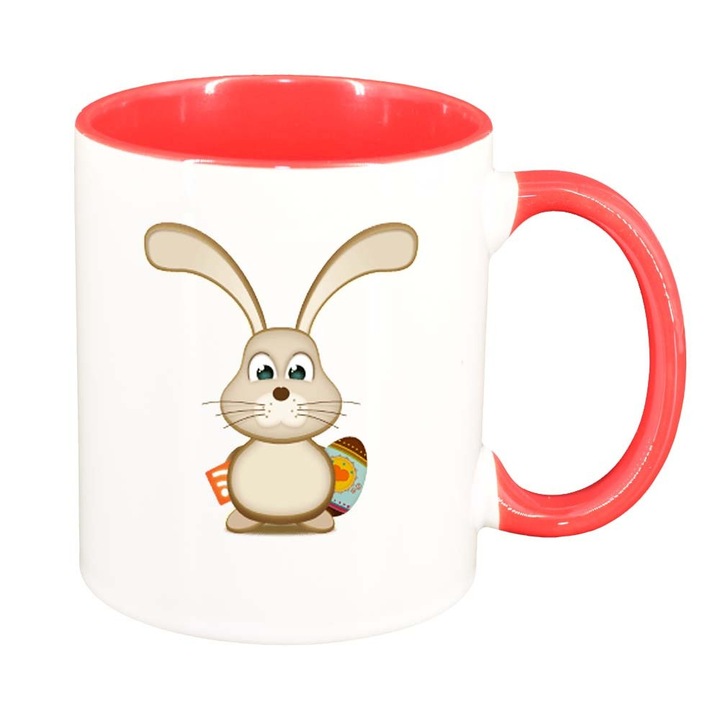 Cana "Easter, Bunny, Easter Egg", interior rosu-inchis, 330ml, D855