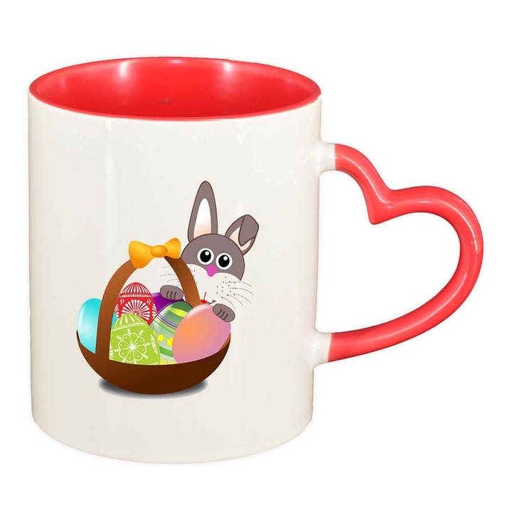 Cana "Easter, Bunny, Easter Egg", interior rosu, maner inima, 330ml, D852