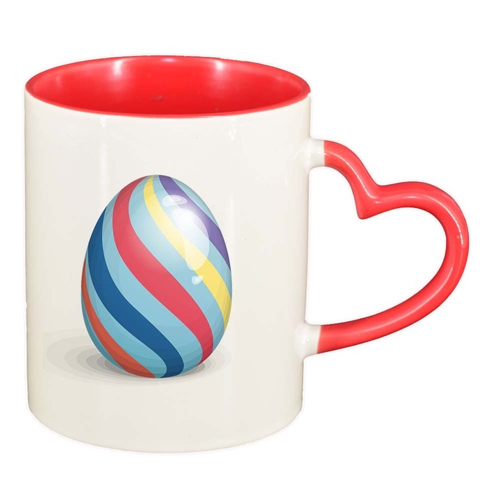 Cana "Easter, Bunny, Easter Egg", interior rosu, maner inima, 330ml, D858