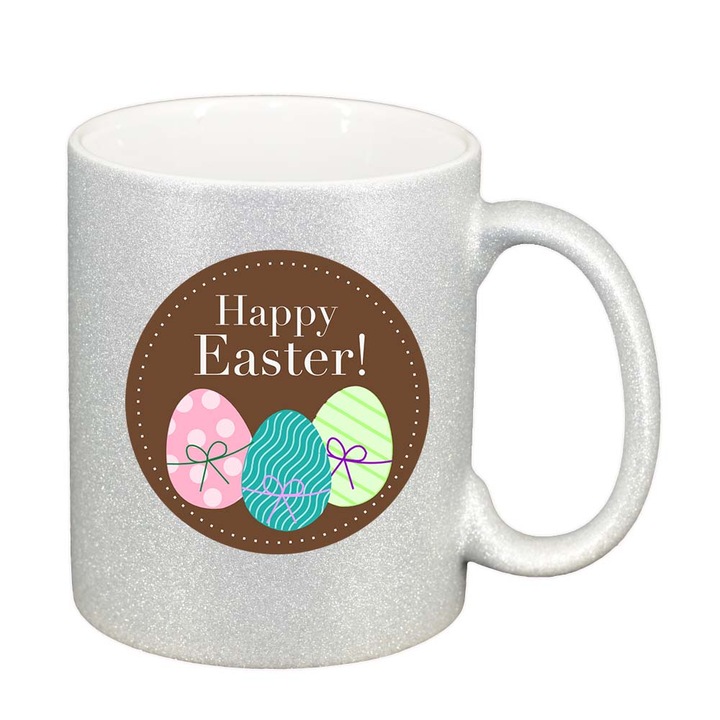 Cana "Easter, Bunny, Easter Egg", argintiu sidefata glitter, 330ml, D861