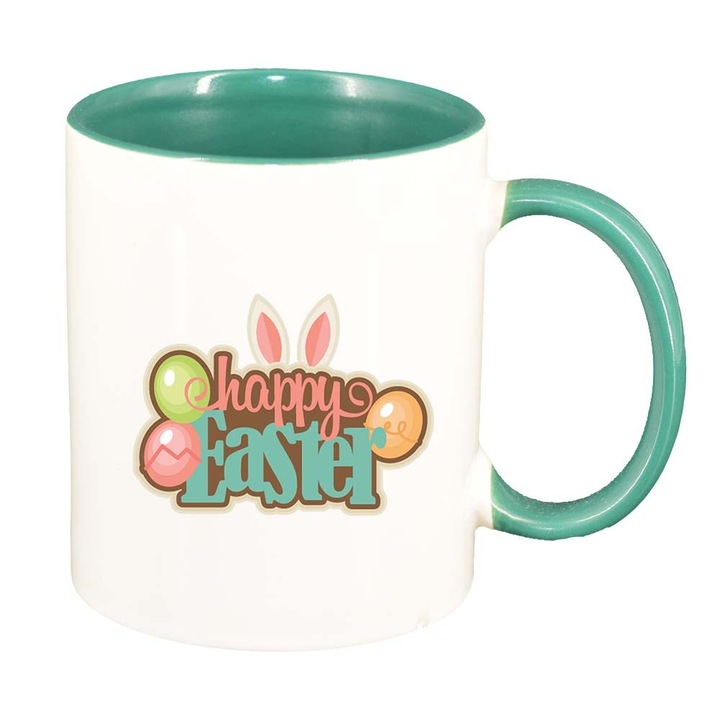 Cana "Easter, Bunny, Easter Egg", interior verde, 330ml, D862