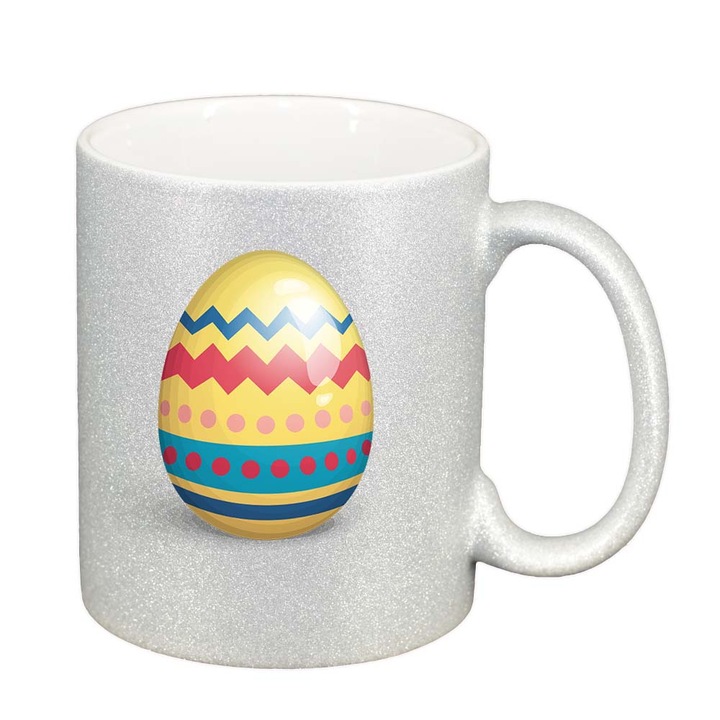 Cana "Easter, Bunny, Easter Egg", argintiu sidefata glitter, 330ml, D859