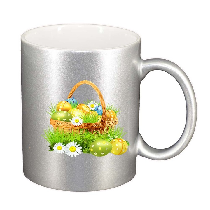 Чаша "Великден, зайче, великденско яйце", перлено сребро, 330 мл, D856