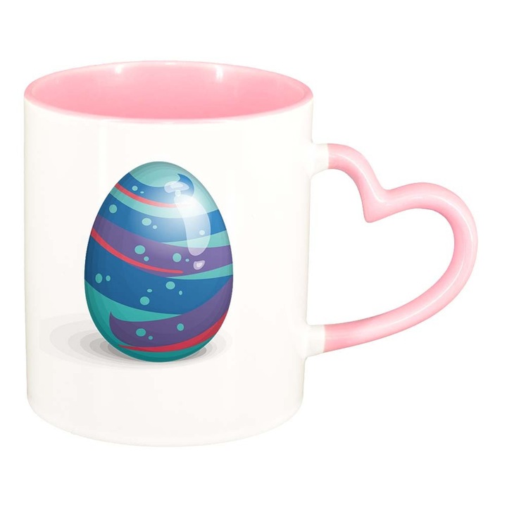 Cana "Easter, Bunny, Easter Egg", interior roz, maner inima, 330ml, D857