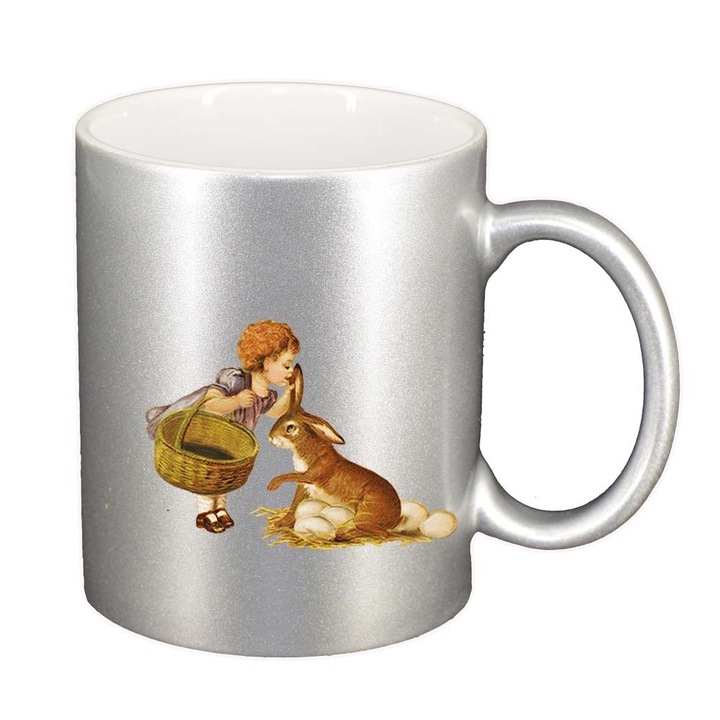 Cana "Easter, Bunny, Easter Egg", argintiu sidefata, 330ml, D868