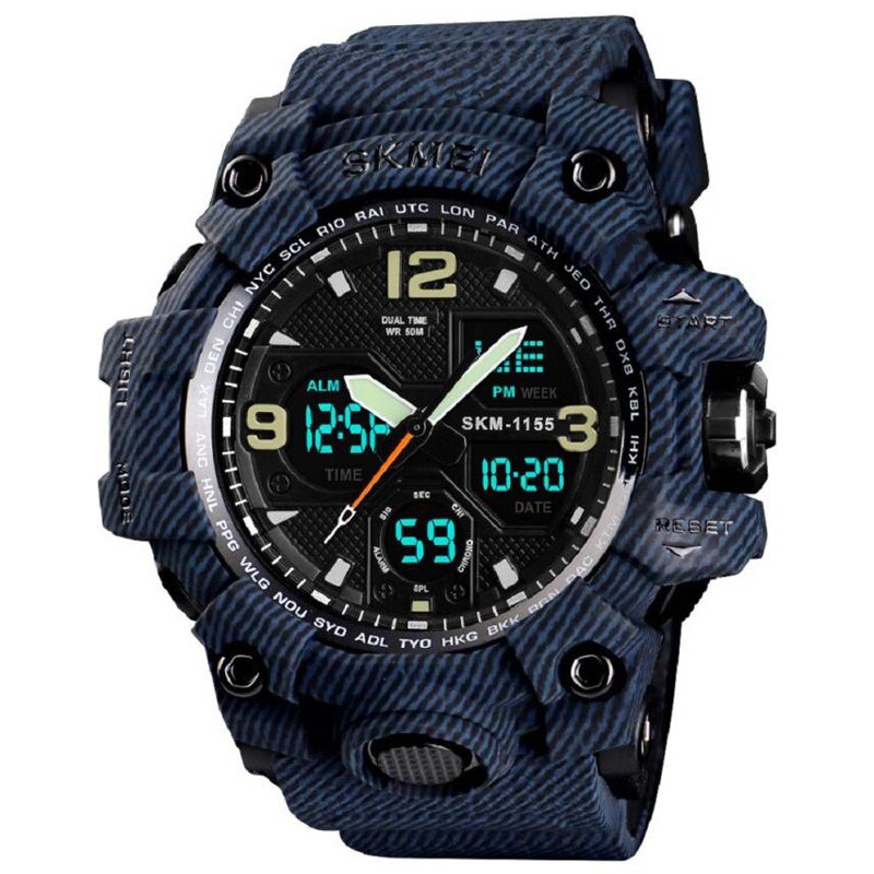 Ceas barbatesc Army SKMEI denim blue , Dual Time analog si digital, Quartz, rezistent la apa 5ATM