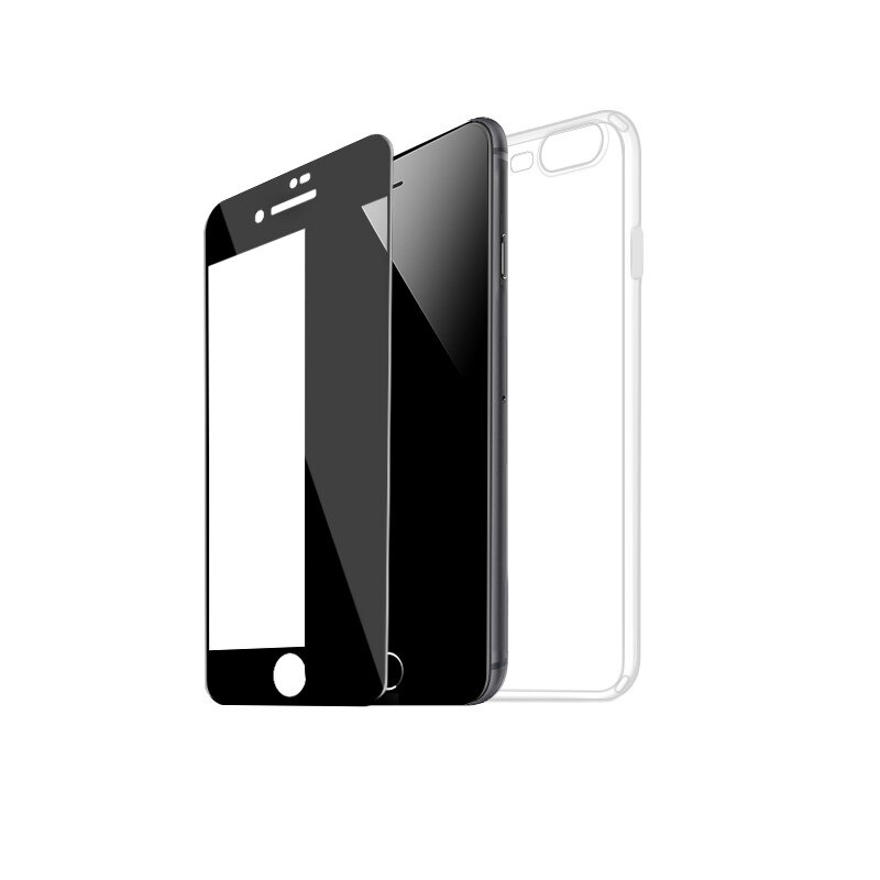 Set iPhone 8 Plus, 7 Plus, Hoco, husa slim gel TPU + folie din sticla securizata, culoare Negru
