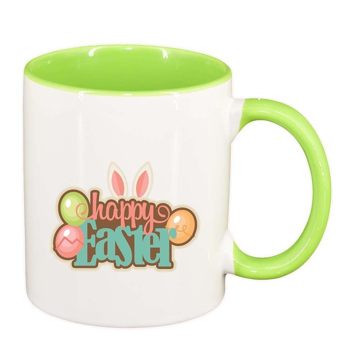 Cana "Easter, Bunny, Easter Egg", interior verde deschis, 330ml, D862