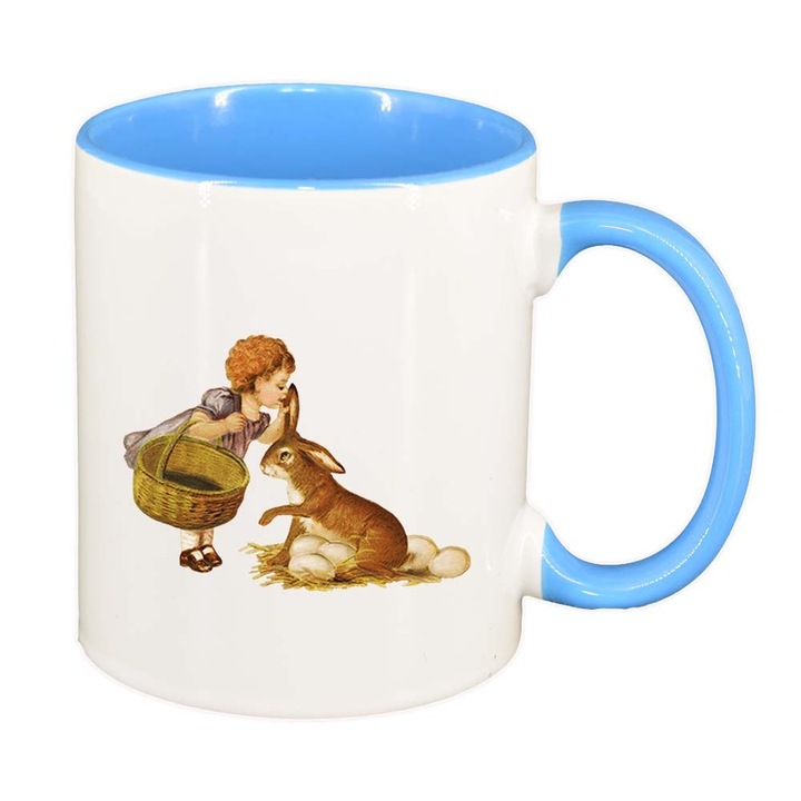 Cana "Easter, Bunny, Easter Egg", interior albastru, 330ml, D868