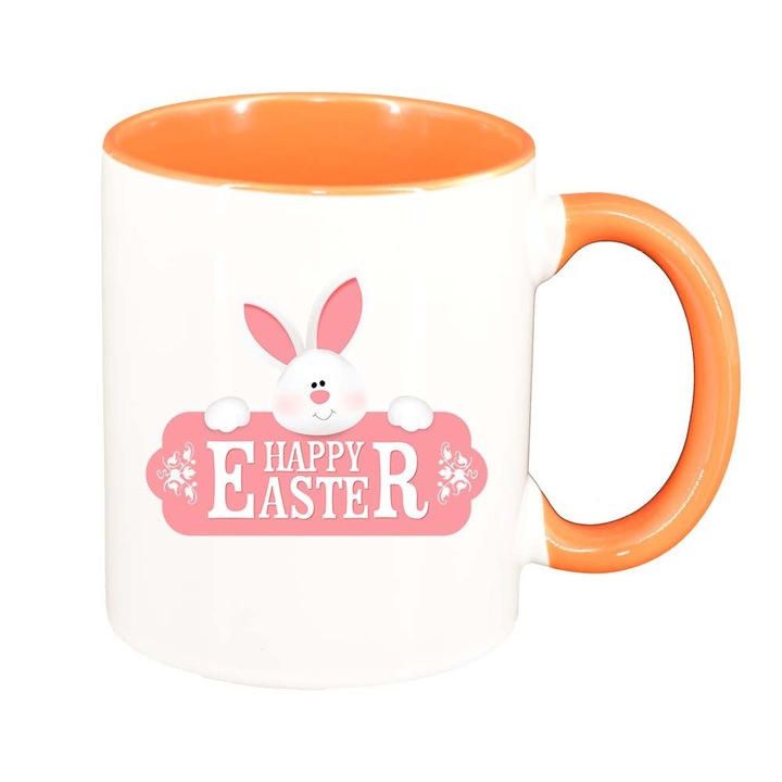 Cana "Easter, Bunny, Easter Egg", interior portocaliu, 330ml, D866
