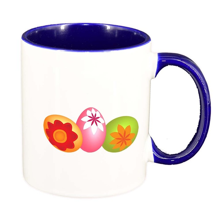 Cana "Easter, Bunny, Easter Egg", interior albastru inchis, 330ml, D867