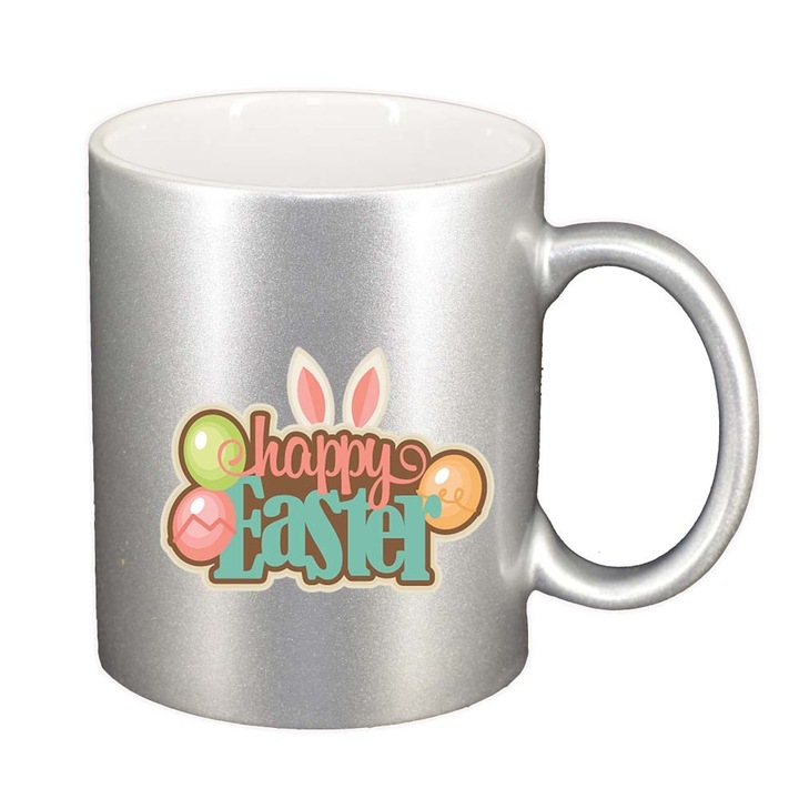 Cana "Easter, Bunny, Easter Egg", argintiu sidefata, 330ml, D862