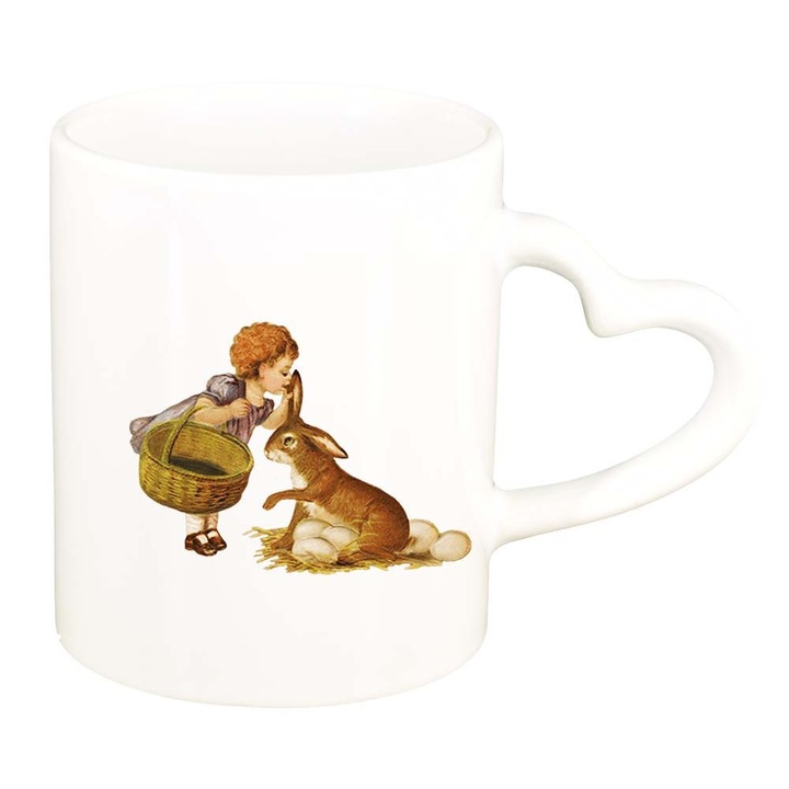 Cana "Easter, Bunny, Easter Egg", alb, maner inima, 330ml, D868