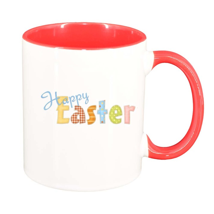 Cana "Easter, Bunny, Easter Egg", interior rosu-inchis, 330ml, D865