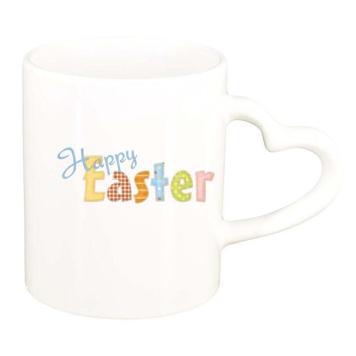 Cana "Easter, Bunny, Easter Egg", alb, maner inima, 330ml, D865