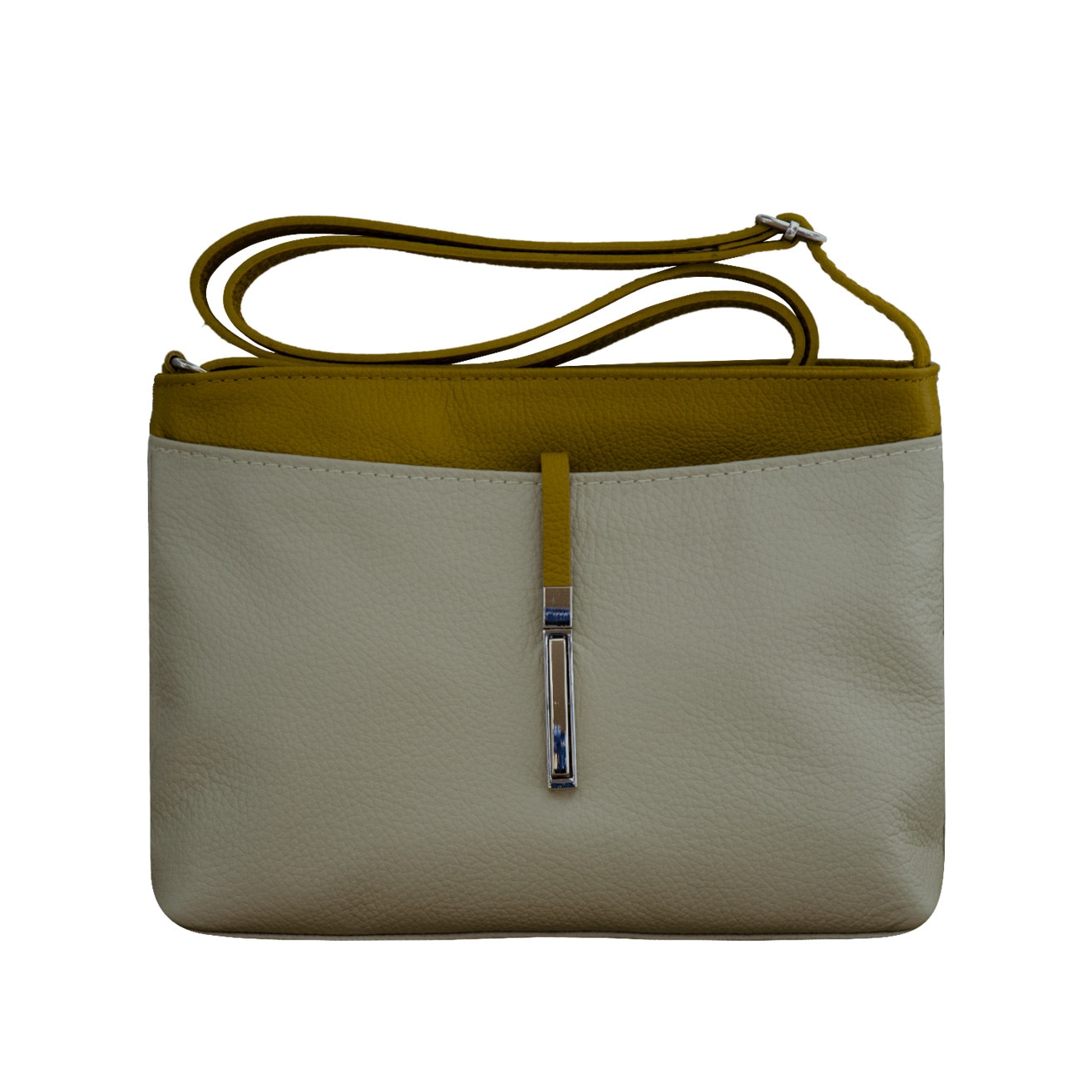 Geanta crossbody din piele naturala Eva Bags, Sabina bej cu galben