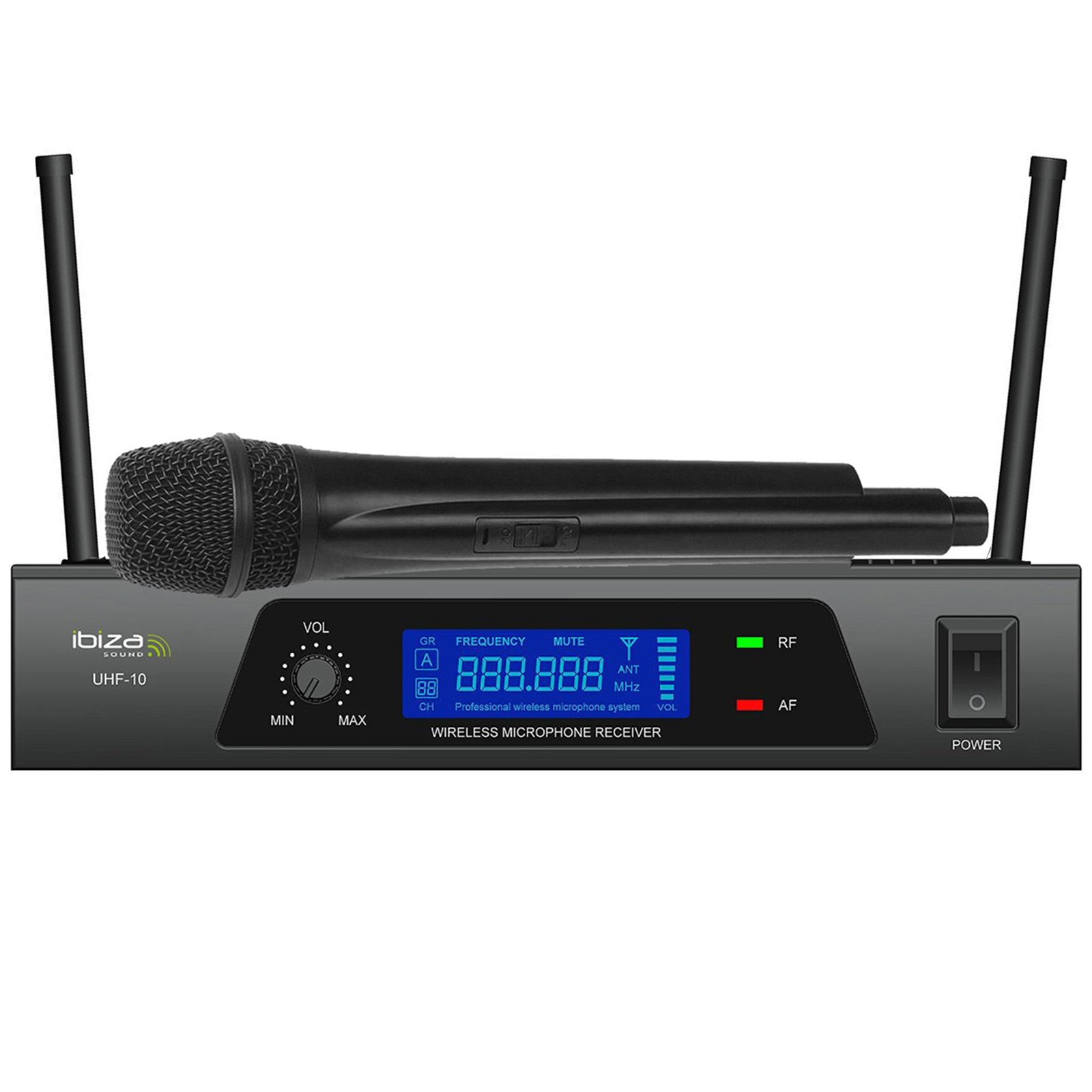 Microfon Wireless IBIZA F126 Cu receptor, UHF, Afisaj LCD, Negru