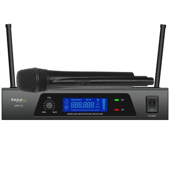 Microfon Wireless IBIZA F126 Cu receptor, UHF, Afisaj LCD, Negru Microfon Wireless IBIZA F126 Cu receptor, UHF, Afisaj LCD, Negru