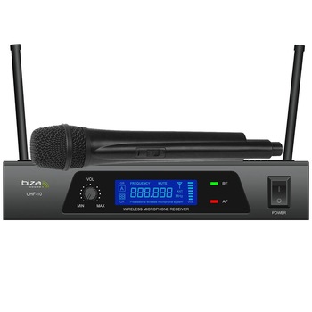 Microfon Wireless IBIZA F125 Cu receptor, UHF, Afisaj LCD, Negru Microfon Wireless IBIZA F125 Cu receptor, UHF, Afisaj LCD, Negru