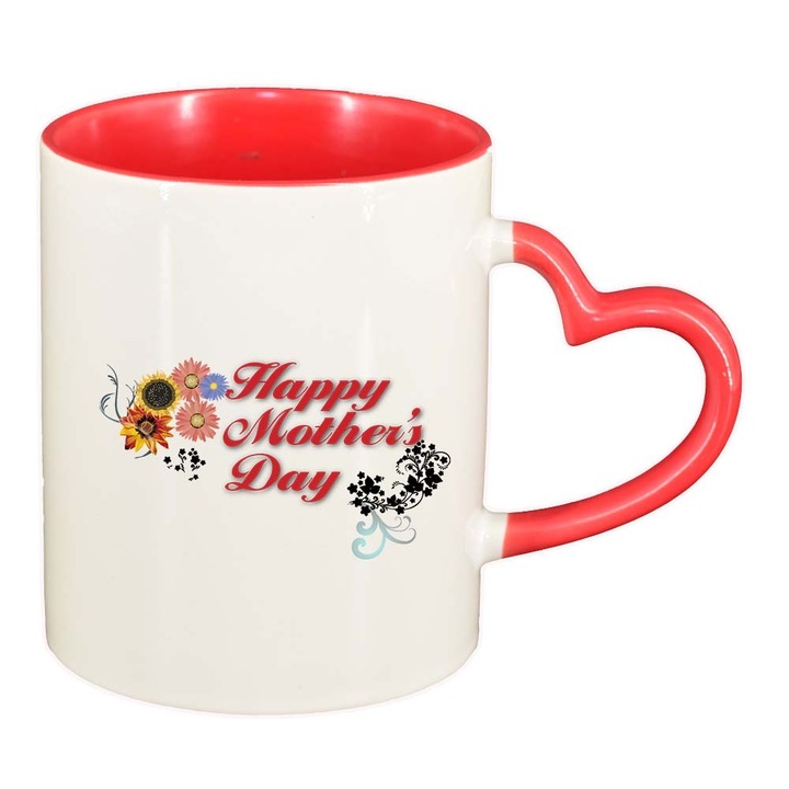 Cana "Mother`s Day", interior rosu, maner inima, 330ml, D870