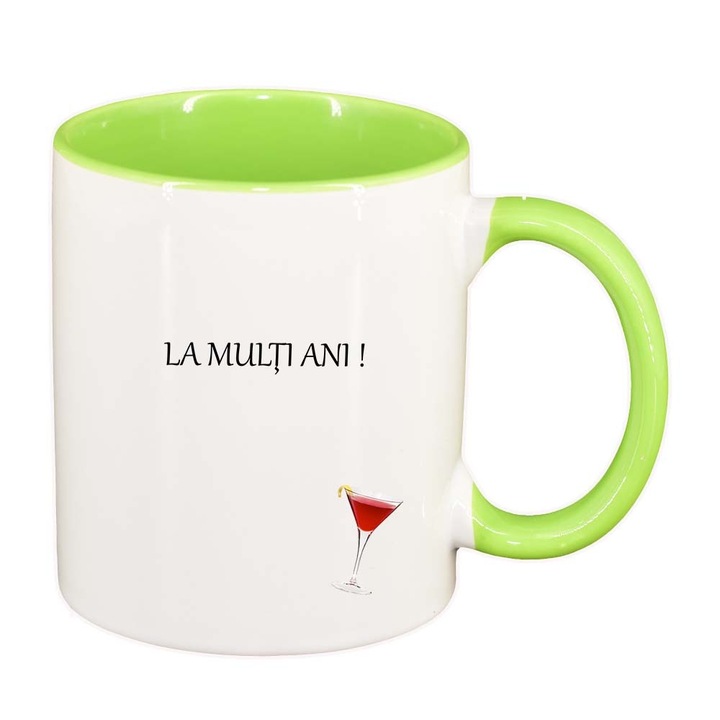 Cana "La Multi Ani", interior verde deschis, 330ml, D876