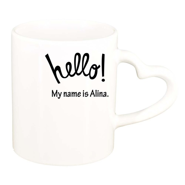 Cana "Hello! My name is...", alb, maner inima, 330ml, D882