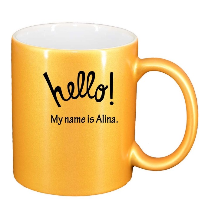Cana "Hello! My name is...", auriu sidefata, 330ml, D882