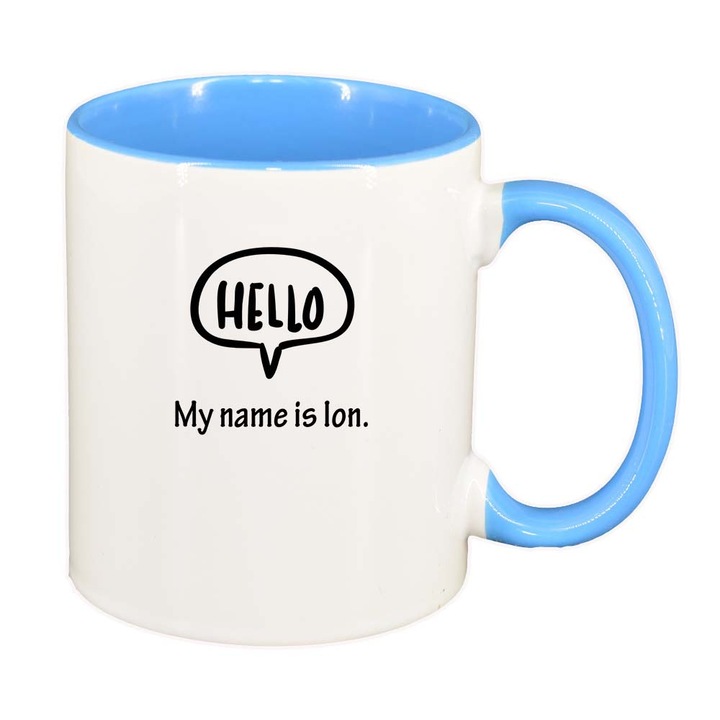 Cana "Hello! My name is...", interior albastru, 330ml, D883