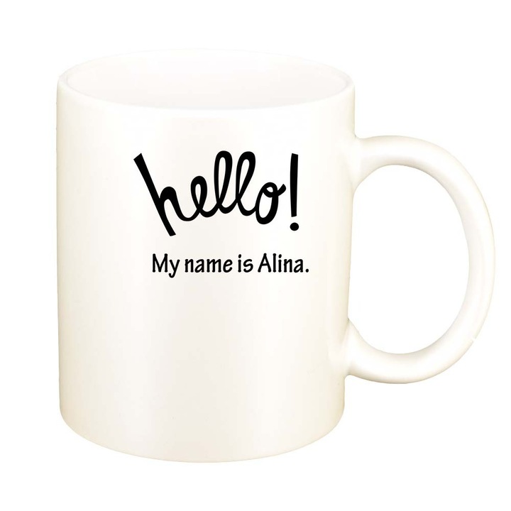 Cana "Hello! My name is...", alb sidefata, 330ml, D882