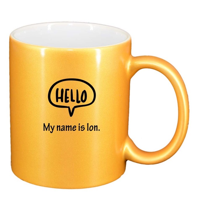 Cana "Hello! My name is...", auriu sidefata, 330ml, D883