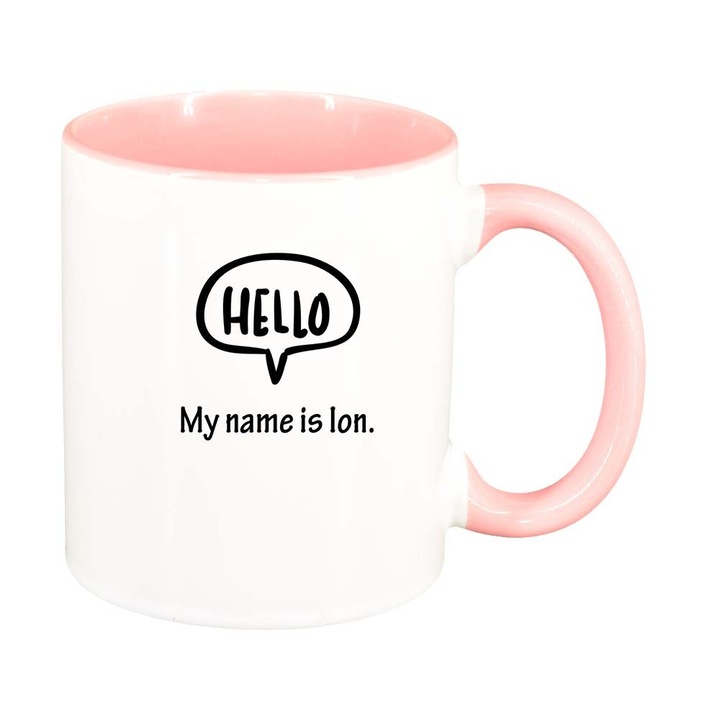 Cana "Hello! My name is...", interior roz, 330ml, D883