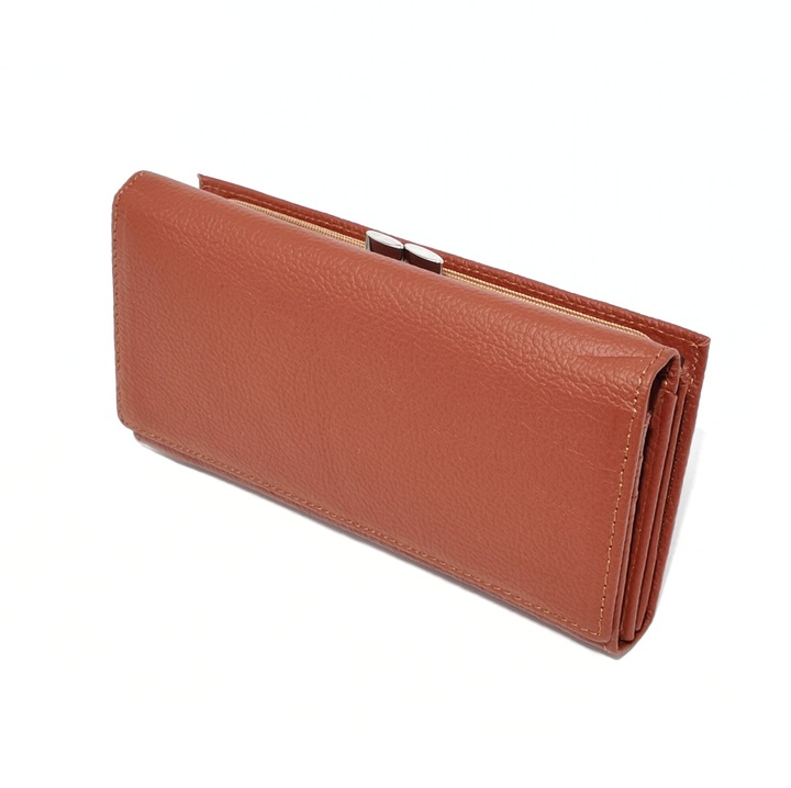 Portofel de dama, Hassion,1519 orange din piele naturala