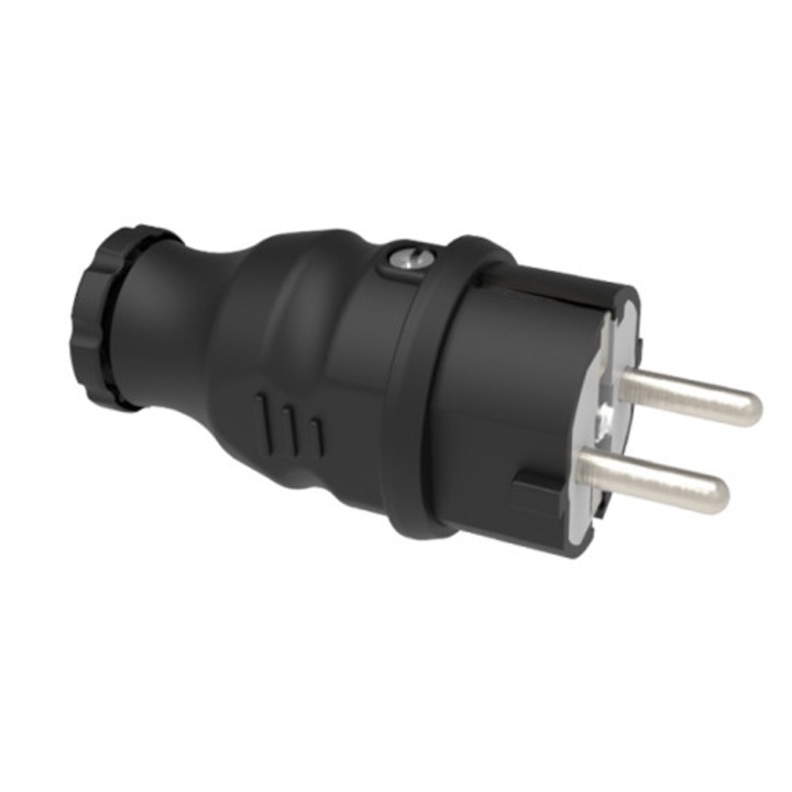 Прав щепсел гумиран (каучук) Bemis 220V, 16A, черен