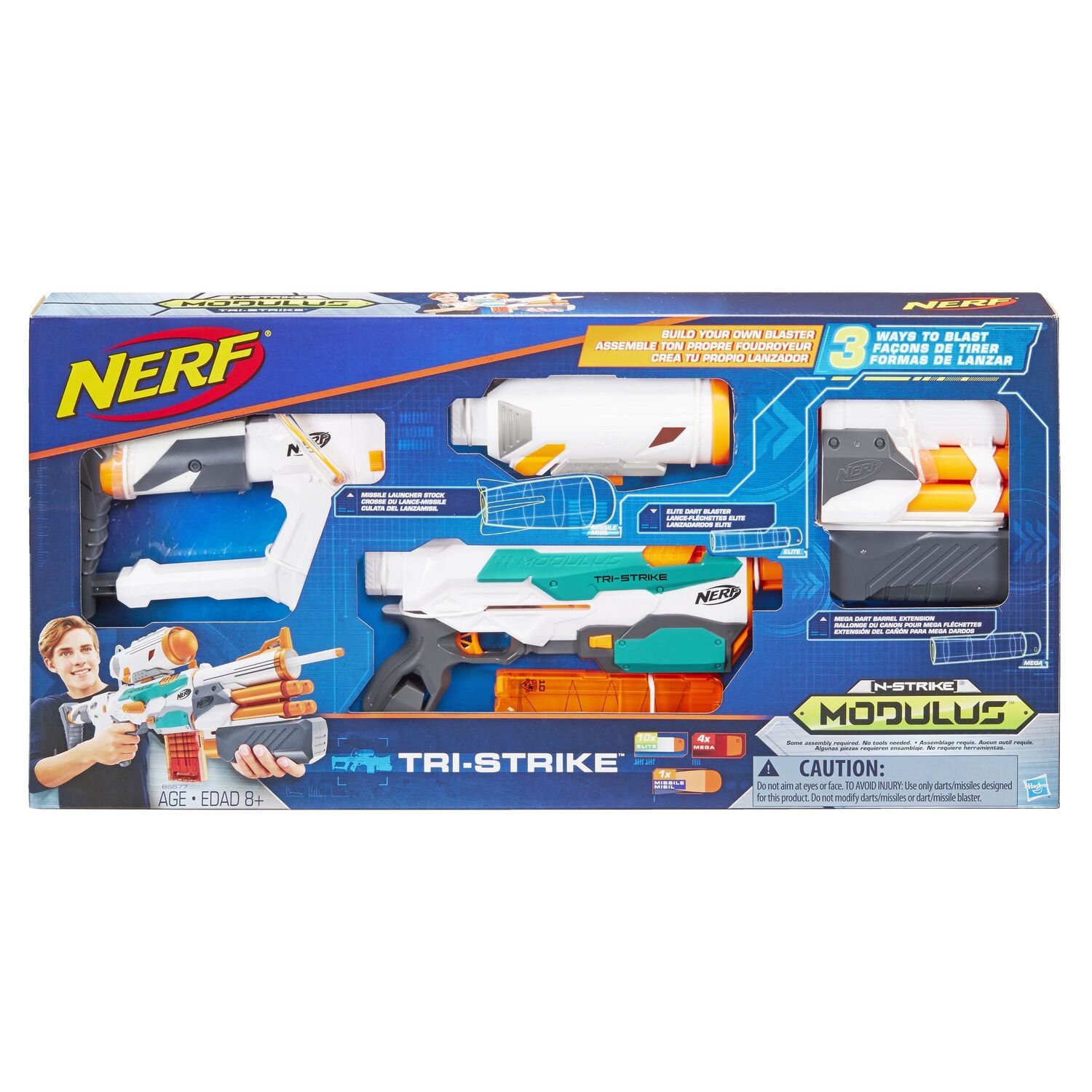 Set Arma de jucarie Nerf, Blaster Modulus Tri Strike + Masinuta