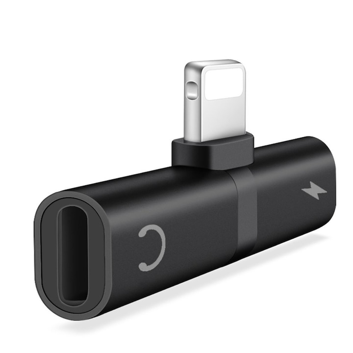 iCover Lightning Adapter, 2 az 1-ben, iPhone-hoz, hangkimenettel és töltési funkcióval, fekete