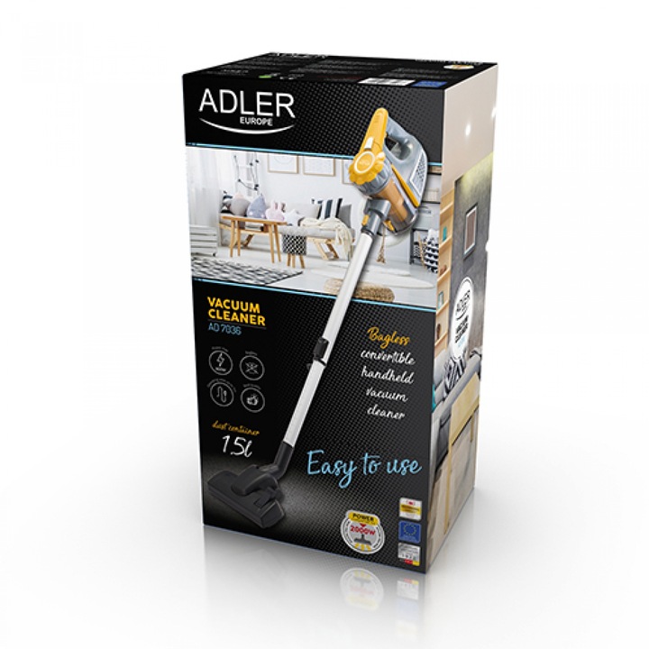 Adler AD7036 Kézi porszívó, 800W, 1.5L, Szürke